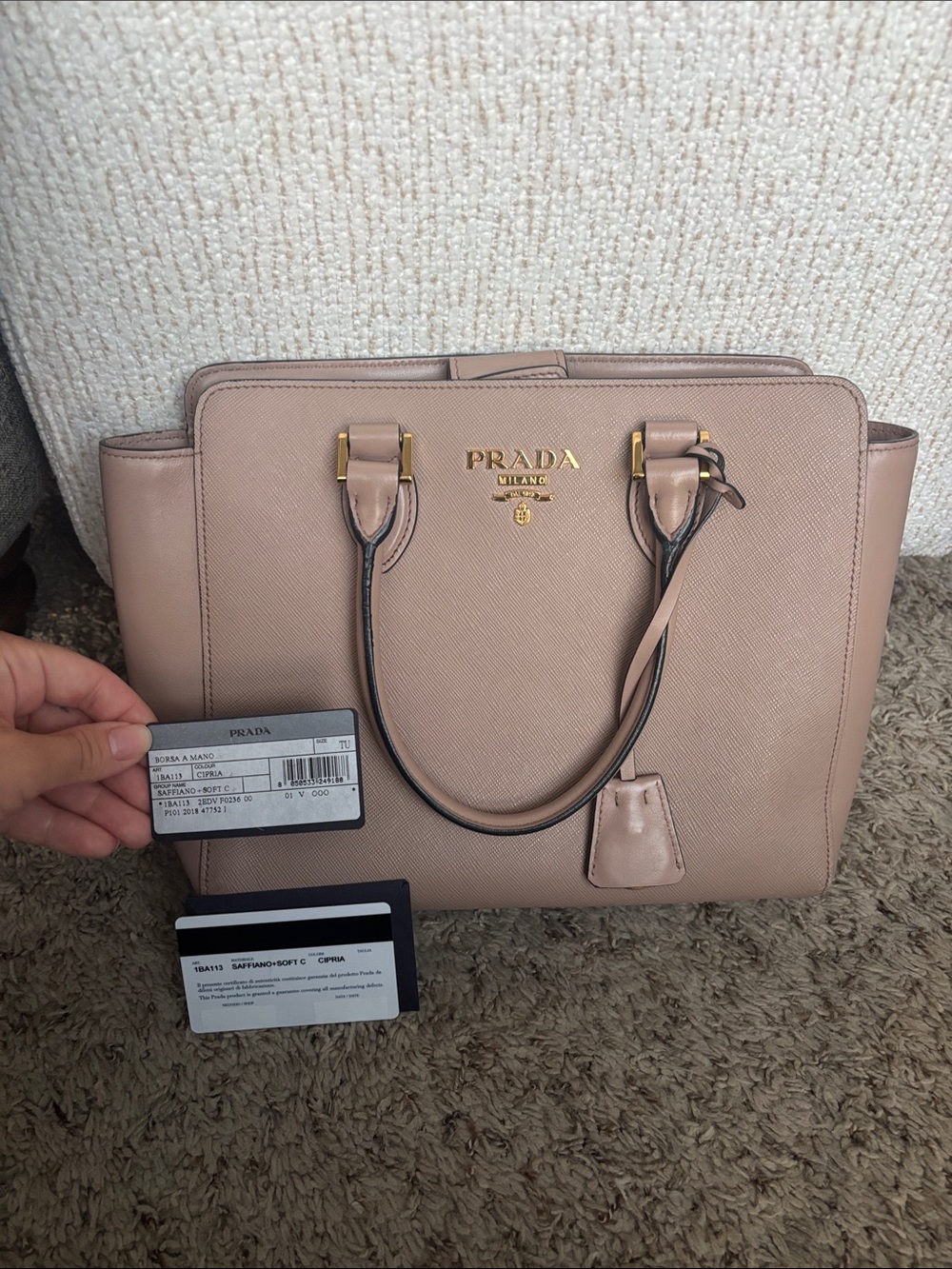 Prada Saffiano Leather Handbag in Cipria Gold Hardware (COMES WITH AUTH CARDS)